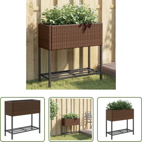 Macetas -  Jardinera con estante ratán sintético marrón