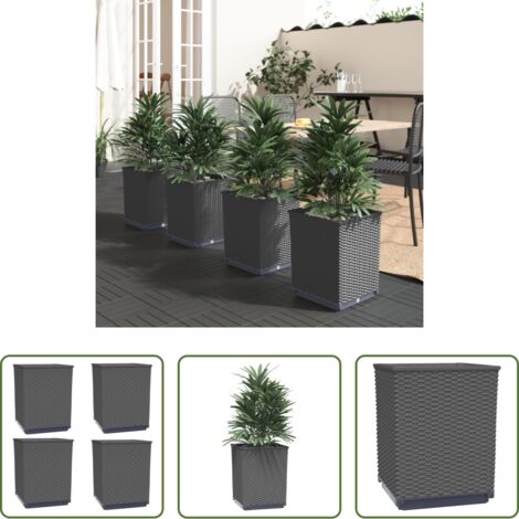 Macetas -  Jardineras 4 uds polipropileno negro 30x30x37 cm