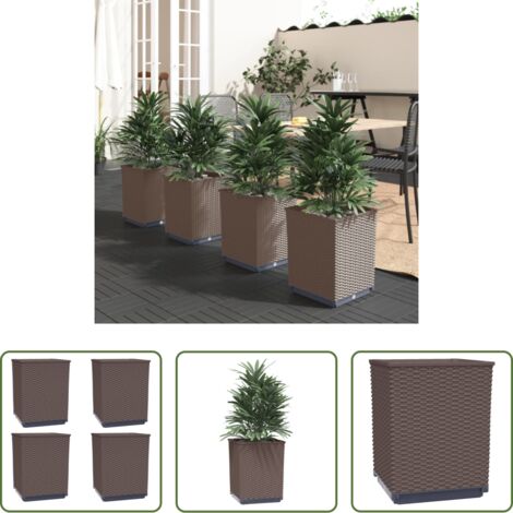 Macetas - Jardineras 4 unidades polipropileno marrón 30x30x37 cm