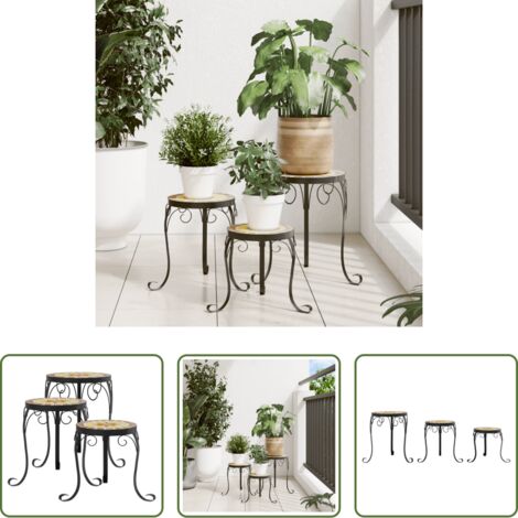 Macetas -  Soportes para plantas 3 uds cerámica terracota y blanco