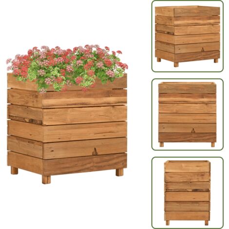 Macetas - vidaXL Arriate elevado madera de teca reciclada y acero 50x40x55 cm - Jardinera para plantas