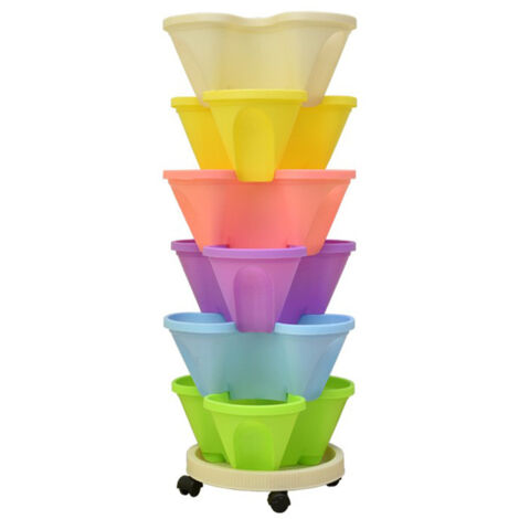 Macetero 3D para balcón Maceta de tres patas (6 macetas + rueda) Juego de macetas de plástico multicolor asequible
