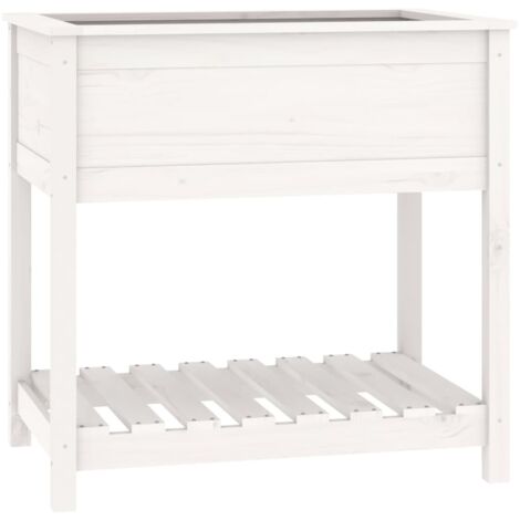 Macetero arriate elevado plantas flores terraza jardín con estante 82,5 x 54 x 81 cm madera maciza de pino blanco 020038405
