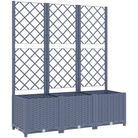 Macetero bancal elevado plantas flores terraza jardín con enrejado 120 x 40 x 136 cm PP gris 020038235