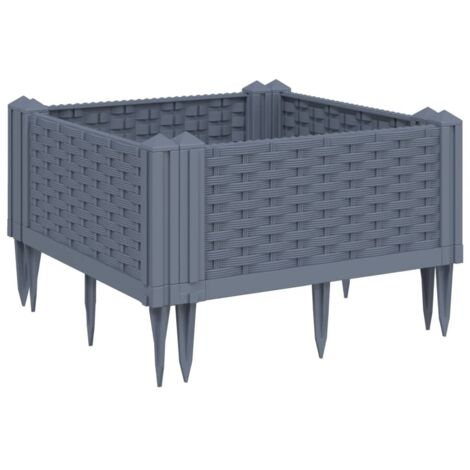 Macetero bancal elevado plantas flores terraza jardín con estacas 42,5 x 42,5 x 28,5 cm PP gris 020038198