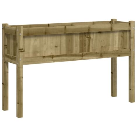 Macetero bancal elevado plantas flores terraza jardín con pies 110 x 31 x 70 cm madera de pino impregnada marrón 020038148