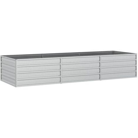 Macetero bancal elevado plantas flores terraza jardín jardín 240 x 80 x 45 cm acero galvanizado plateado Plata 020039413