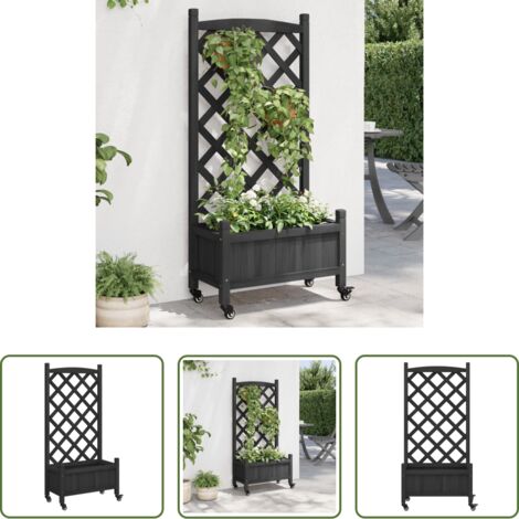 Macetero con enrejado -  Jardinera con enrejado y ruedas madera maciza de abeto negro