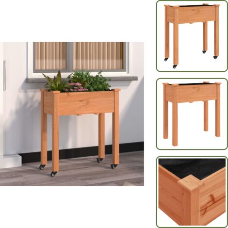 Macetero con ruedas - vidaXL Jardinera con forro y ruedas madera de abeto marrón 71x37x80 cm - Jardinera con freno