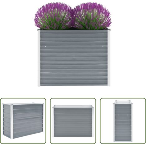 Macetero de acero -  Arriate de jardín de acero galvanizado gris 100x40x77 cm