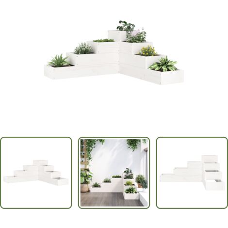 Macetero de exterior -  Jardinera 4 niveles madera maciza de pino blanca 80,5x79x36 cm