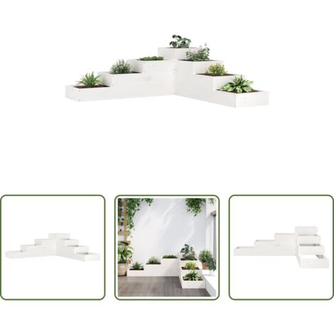 Macetero de exterior -  Jardinera 4 niveles madera maciza pino blanca 106x104,5x36 cm