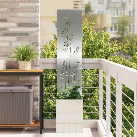 Macetero de Jardín con Panel Decorativo Plateado 32 x 140 cm
