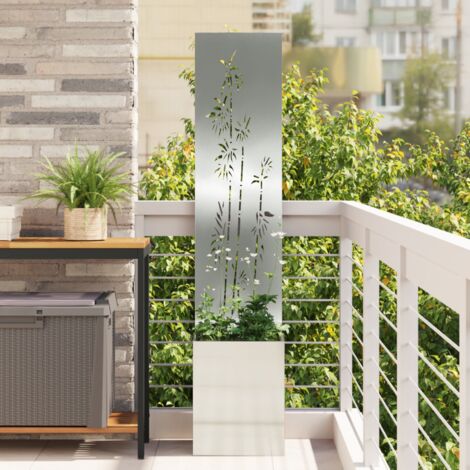 Macetero de Jardín con Panel Decorativo Plateado 32 x 140 cm vidaXL