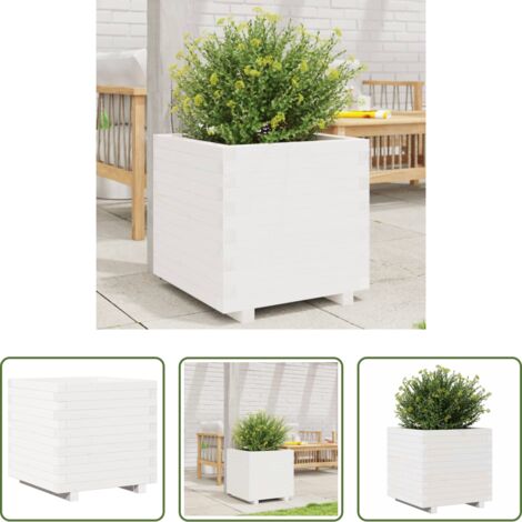 Macetero de jardín -  Jardinera madera maciza de pino blanco 50x50x49,5 cm