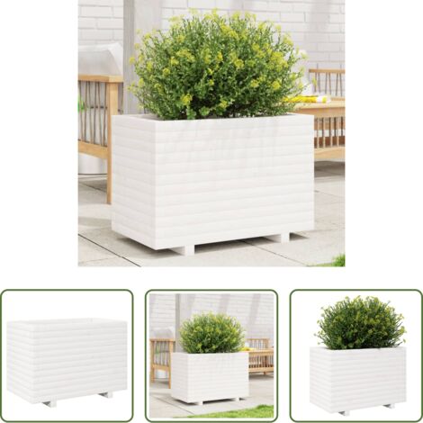 Macetero de jardín -  Jardinera madera maciza de pino blanco 70x40x49,5 cm