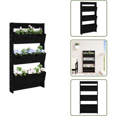 Macetero de madera - vidaXL Jardinera de pared 3 niveles madera pino negro 60x18,5x110 cm - Jardín en casa