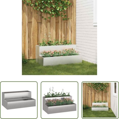 Macetero de metal -  Macetero de Jardín Plateado 100 x 60 x 45 cm Acero inoxidable