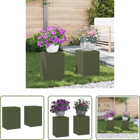 Macetero de metal -  Soporte de plantas 2 pcs Verde oliva 24 x 24 x 35 cm Acero