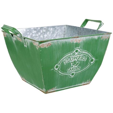 Macetero de metal verde 29.5/24x24x16.5/19 b:15.5x15.5