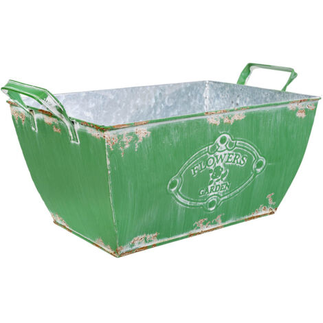 Macetero de metal verde 35/29.5x19.5x14.5/17.5 b:22.5x13