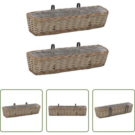 Macetero de mimbre -  Jardinera de balcón 2 uds mimbre con forro de PE 80 cm