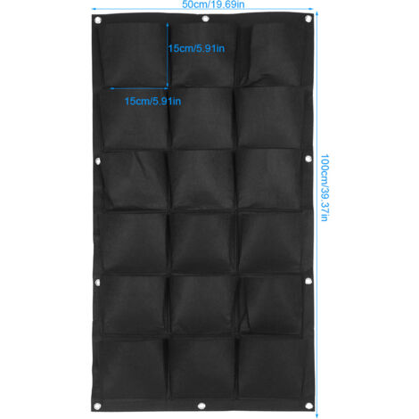 Macetero de pared de fieltro con bolsillos – Para uso interior y exterior, jardinería en balcón – Bolsa colgante con 18 bolsillos, negra – Bolsa de plantación ecológica con drenaje automático