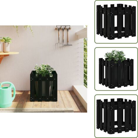 Macetero de pino negro - vidaXL Jardinera diseño de valla madera maciza pino negra 40x40x40 cm - Macetero para plantas