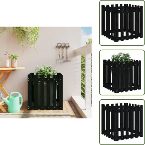 Macetero de pino negro - vidaXL Jardinera diseño de valla madera maciza pino negra 60x60x60 cm - Macetero para plantas