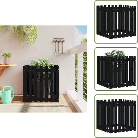 Macetero de pino negro - vidaXL Jardinera diseño de valla madera maciza pino negra 70x70x70 cm - Macetero para plantas