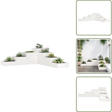 Macetero de pino - vidaXL Jardinera 4 niveles madera maciza pino blanca 106x104,5x36 cm - Jardinera en forma de L