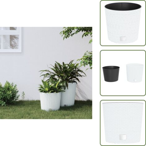 Macetero de plástico - vidaXL Macetero con interior extraíble PP ratán blanco 15/15,3 L - Macetero extraíble