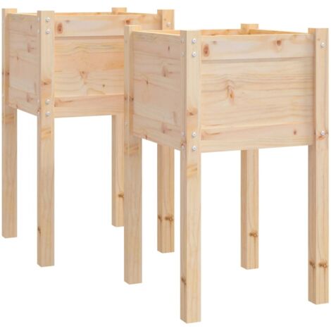 Macetero elevado bandeja plantas flores jardín exterior terrazas juego de 2 40 x 40 x 70 cm madera maciza de pino marrón 020038899