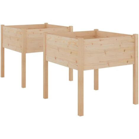 Macetero elevado bandeja plantas flores jardín terrazas exteriores juego de 2 70 x 70 x 70 cm madera maciza de pino marrón 020038904