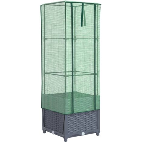Macetero elevado para bancal, plantas, flores, jardín elevado, terraza con cubierta de aspecto de ratán, 40 x 40 x 139 cm, azul gris 020038772