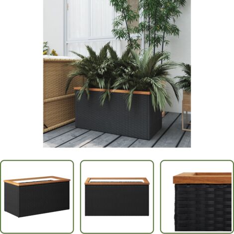 Macetero exterior -  Jardinera de ratán sintético negra 80x40x40 cm
