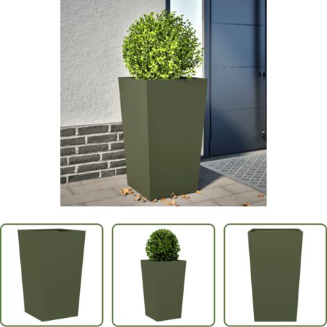 Macetero -  Jardinera de acero verde oliva 45x45x75 cm