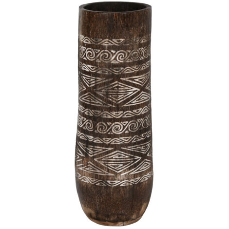 Macetero Madera 20X20X90 Cocotero Tallado Marron