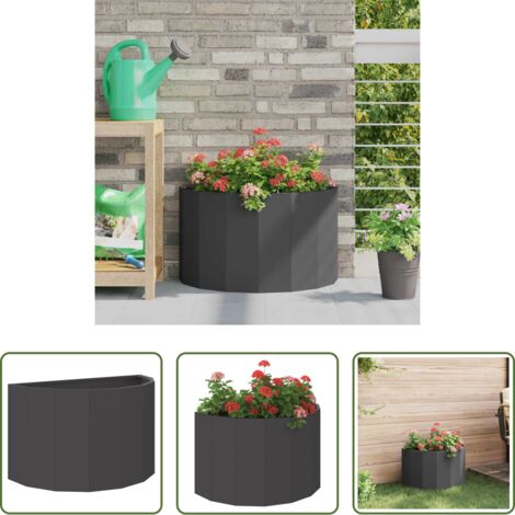Macetero medio círculo -  Jardinera Negro 60 x 30 x 35 cm Acero