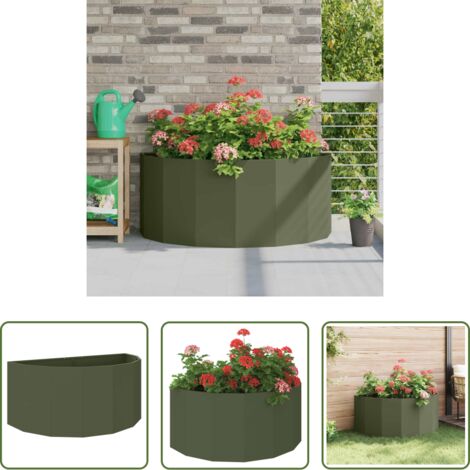 Macetero medio círculo -  Jardinera Verde Oliva 120 x 60 x 50 cm Acero