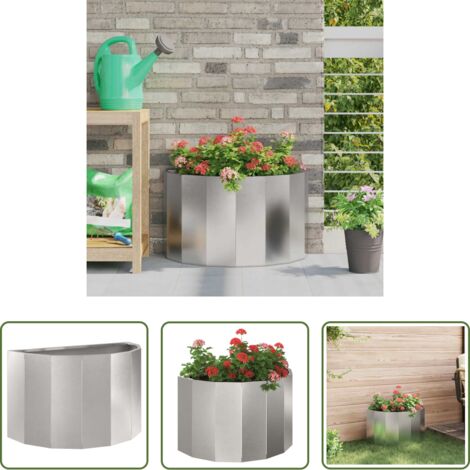 Macetero medio redondo -  Jardinera Plateado 60 x 30 x 35 cm Acero inoxidable