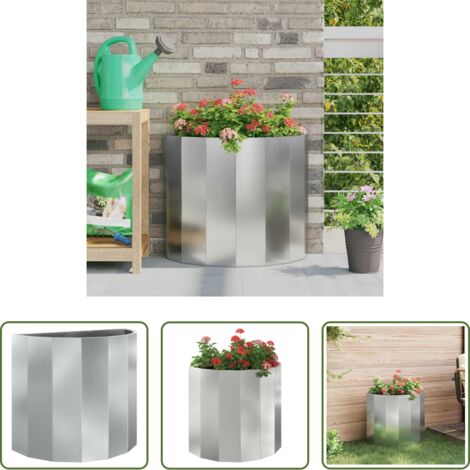 Macetero medio redondo -  Jardinera Plateado 60 x 30 x 50 cm Acero Galvanizado