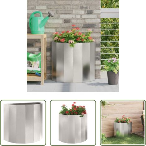 Macetero medio redondo -  Jardinera Plateado 60 x 30 x 50 cm Acero inoxidable