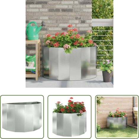 Macetero medio redondo -  Jardinera Plateado 90 x 45 x 50 cm Acero Galvanizado
