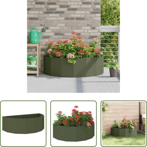 Macetero medio redondo -  Jardinera Verde Oliva 120 x 60 x 35 cm Acero