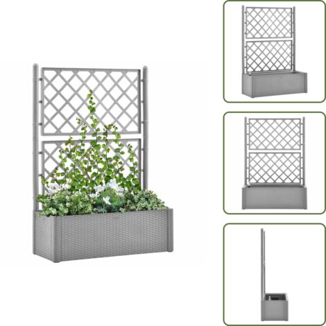 Macetero para flores - vidaXL Arriate con enrejado y sistema de riego automático gris - Macetero con indicador de nivel