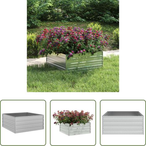 Macetero para jardín -  Arriate de acero galvanizado plateado 100x100x45 cm