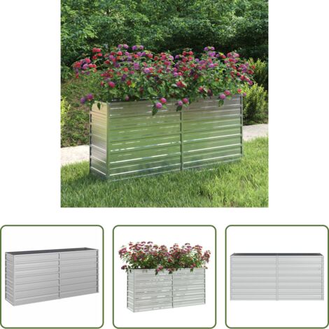 Macetero para jardín -  Arriate de acero galvanizado plateado 160x40x77 cm