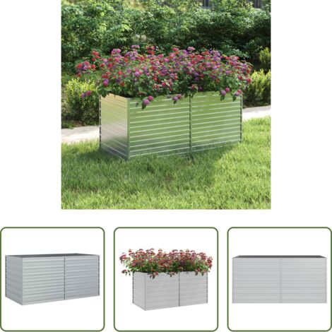 Macetero para jardín -  Arriate de acero galvanizado plateado 160x80x77 cm