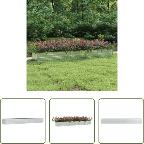 Macetero para jardín -  Arriate de acero galvanizado plateado 400x80x45 cm